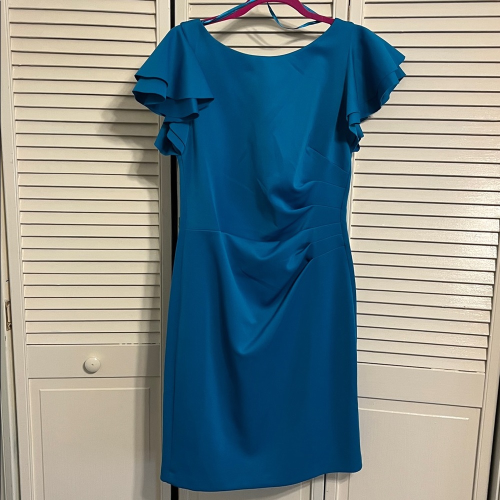 Jessica Howard Teal Dress with Flutter Sleeves
